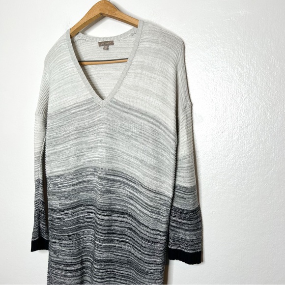 Lilla P Cotton Cashmere Blend Grey Knit Stripe V Neck Sweater Dress Small S - Picture 4 of 9